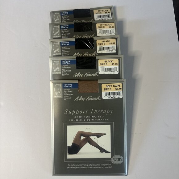 5 x Nice Touch Support Therapy Pantyhose Plus Sz E Black/Taupe New VTG Shapers - Picture 2 of 12